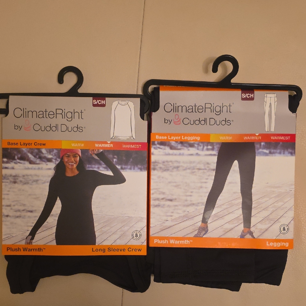 Cuddl Duds Black Plush Leggings & Long Sleeve Crew